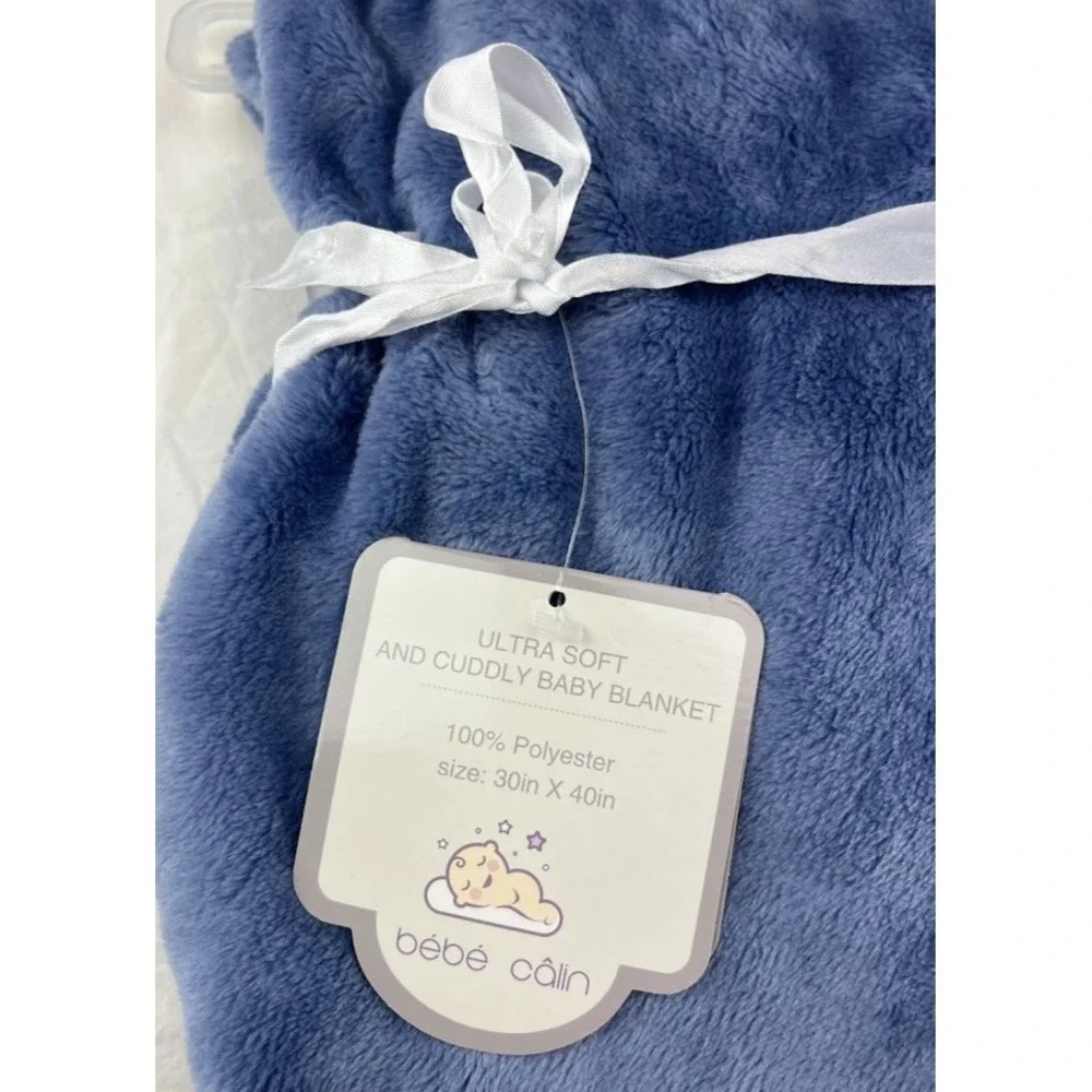 Bebe Calin Blue White Butterfly Baby Blanket Ultra Soft Lovey 30x40 Solid NWT